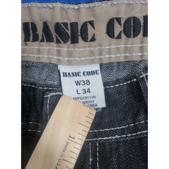Basic Code Vintage Denim Jeans Men's Size W38 L34 Wide Leg Baggy Embroidered - Picture 3 of 16